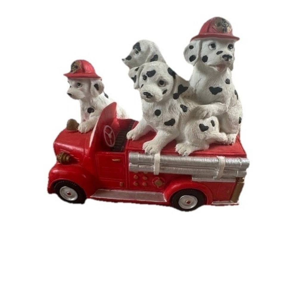 FIRETRUCK with Dalmation Dogs Music Box "On the Road Again" ~ Westland